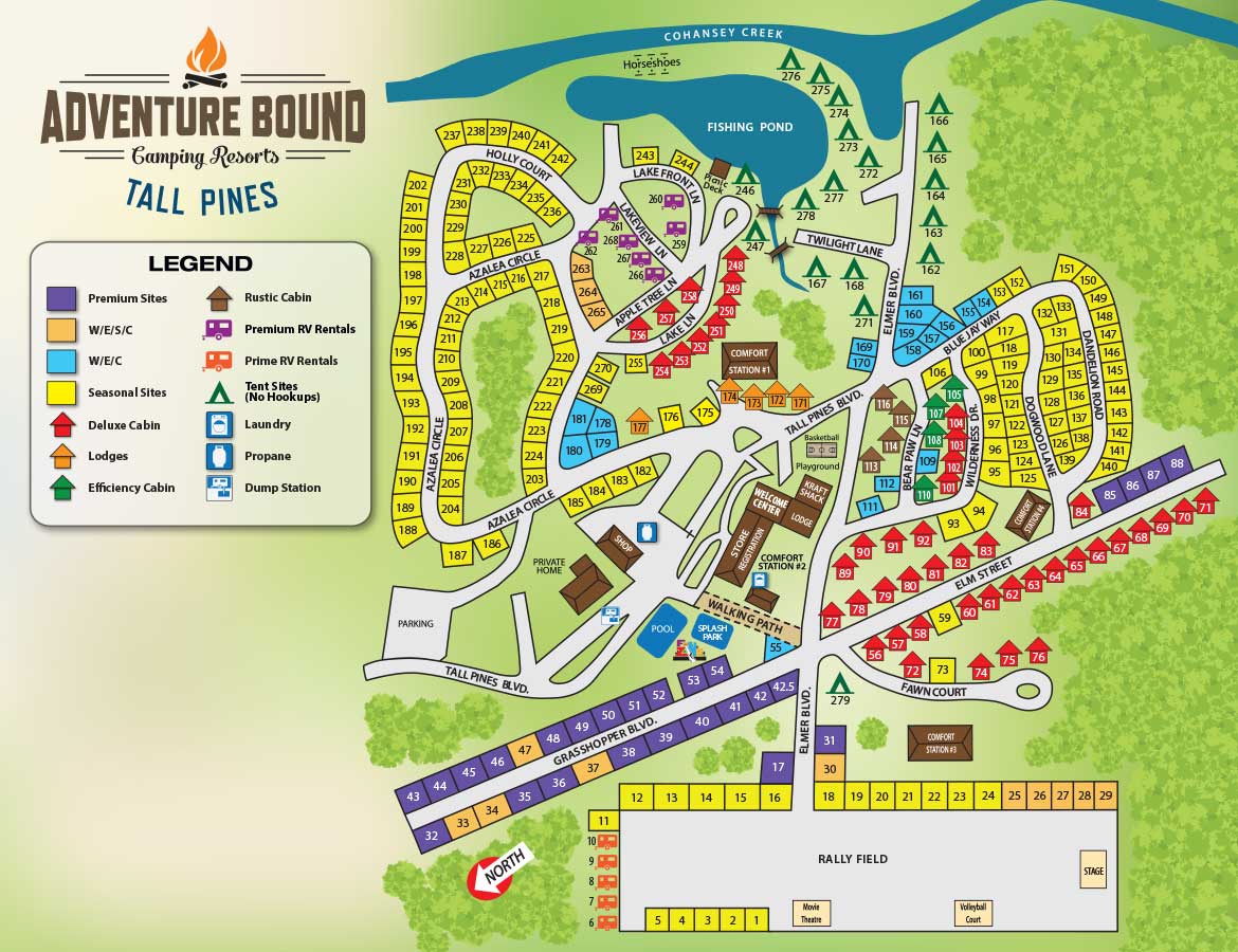 Adventure Bound Tall Pines campground map